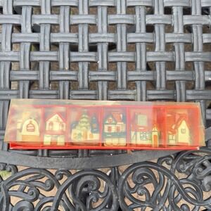 Vtg 90s Christmas Miniature String Light Covers Set of 6 Houses Village